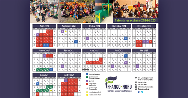 Calendrier scolaire 2024-2025