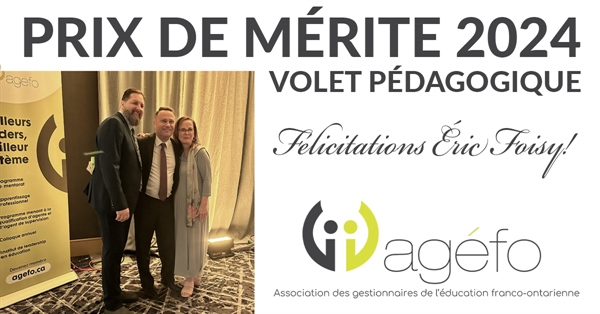 Le surintendant de l’éducation au CSCFN reçoit le prix de mérite pédagogique 2024 de l’AGÉFO