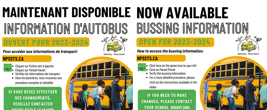 Les renseignements sur le transport scolaire sont maintenant disponibles !