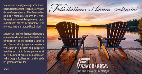 Félicitations et merci d’avoir choisi de vivre votre passion pour l’éducation catholique de langue française au sein du Franco-Nord!