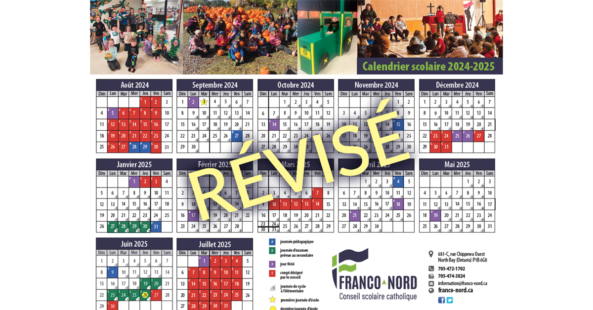 Calendrier scolaire 2024-2025 révisé