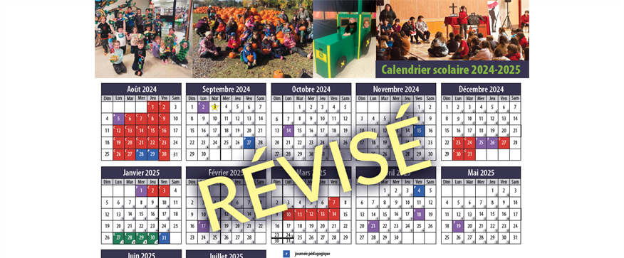 Calendrier scolaire 2024-2025 révisé