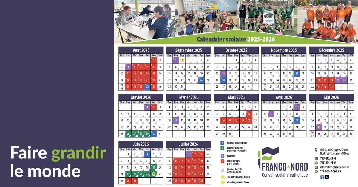 Calendrier scolaire 2025-2026
