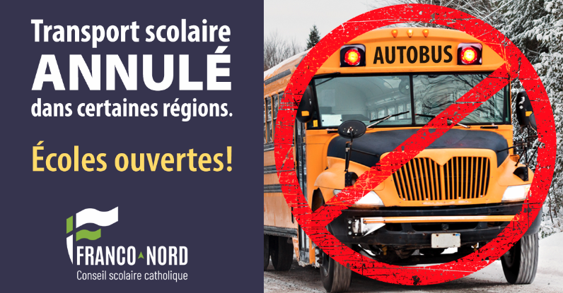 19 janvier - Annulation du transport scolaire à Nipissing Ouest, Redbridge et Thorne