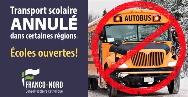 19 janvier - Annulation du transport scolaire à Nipissing Ouest, Redbridge et Thorne