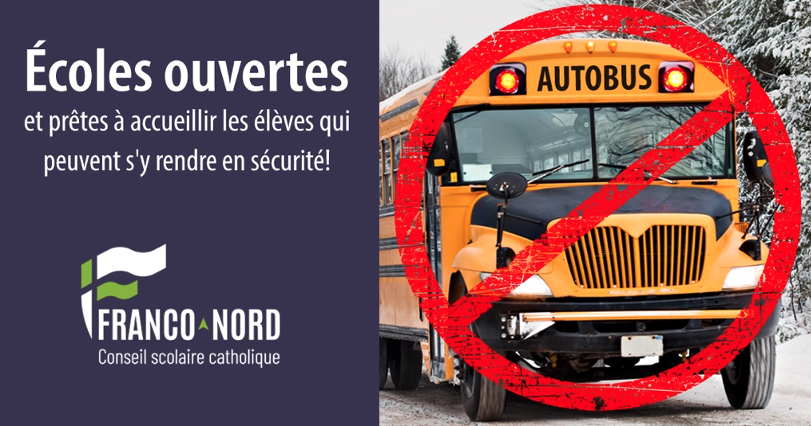 15 avril - Annulation du transport scolaire dans les régions de North Bay, Thorne, Bonfield et...