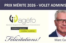 Récipiendaire du Prix Mérite 2026 de l'AGÉFO